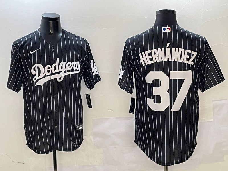 Men Los Angeles Dodgers #37 Hernandez Black Stripe Jointly Name 2025 Nike MLB Jersey style 1->los angeles dodgers->MLB Jersey